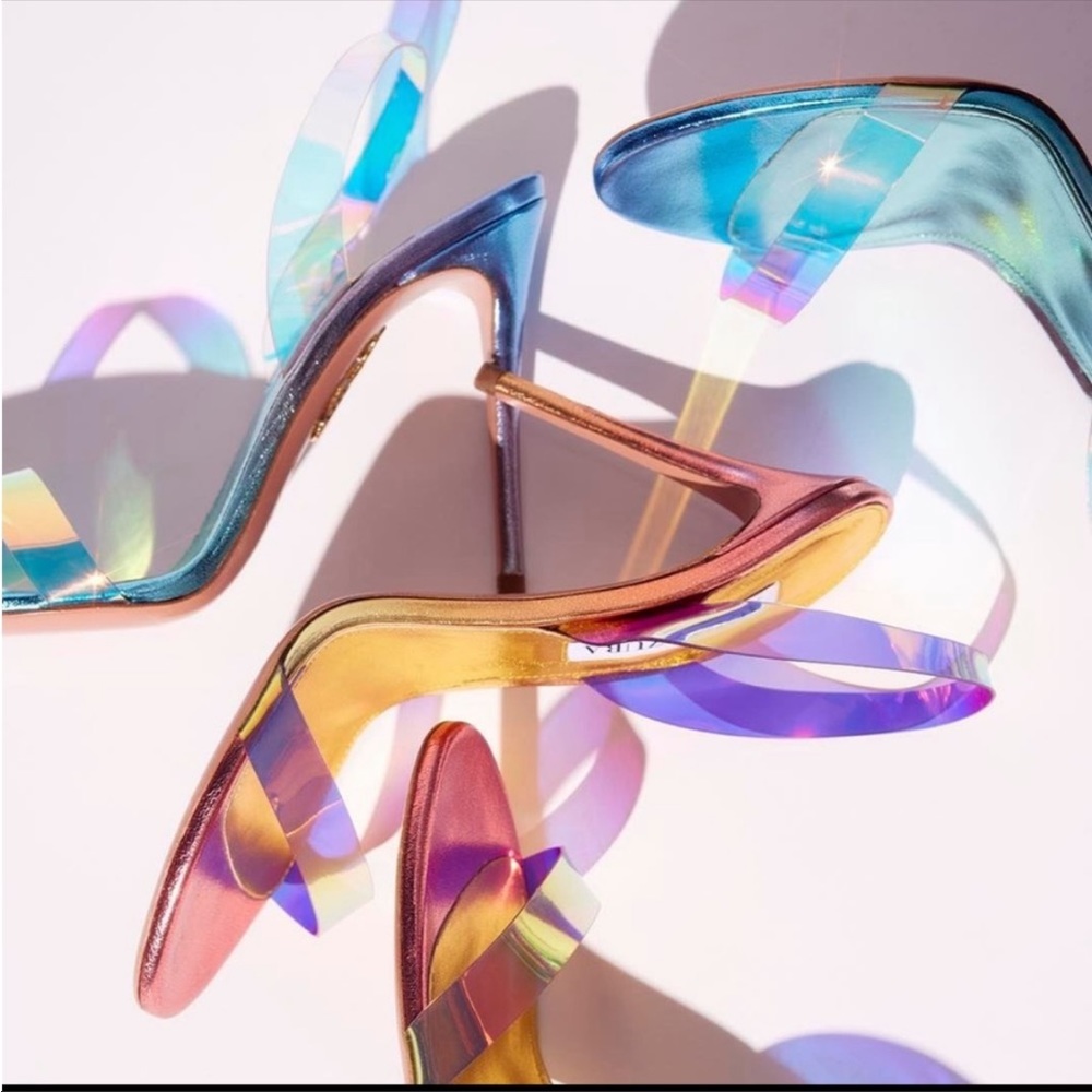 Aquazzura Iridescent Blue, Gold and Pink Stiletto Sandals